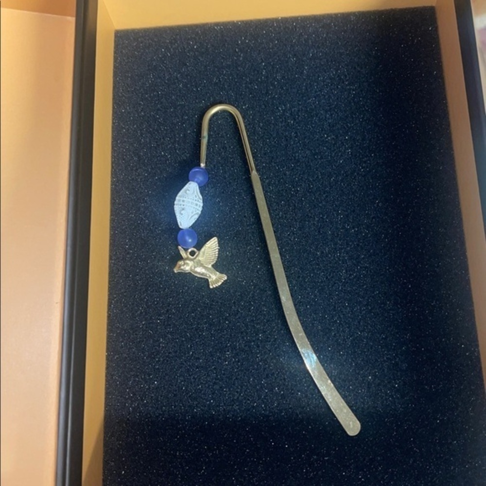 Charming bird Bookmark with white blue Accent Beads